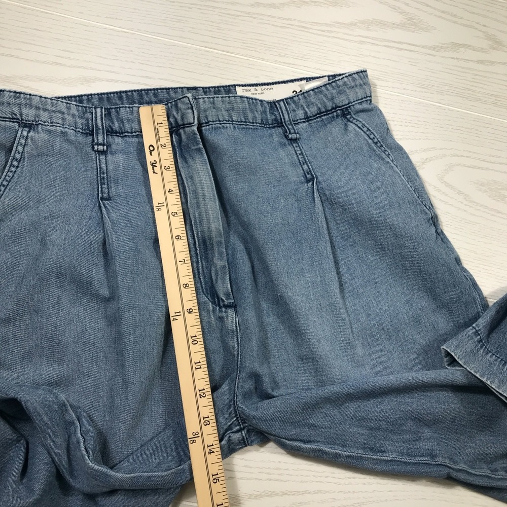 rag & bone Aurora Pleated Jeans Women 31 Blue Wide Leg Lightweight Cotton Boho - Picture 9 of 15